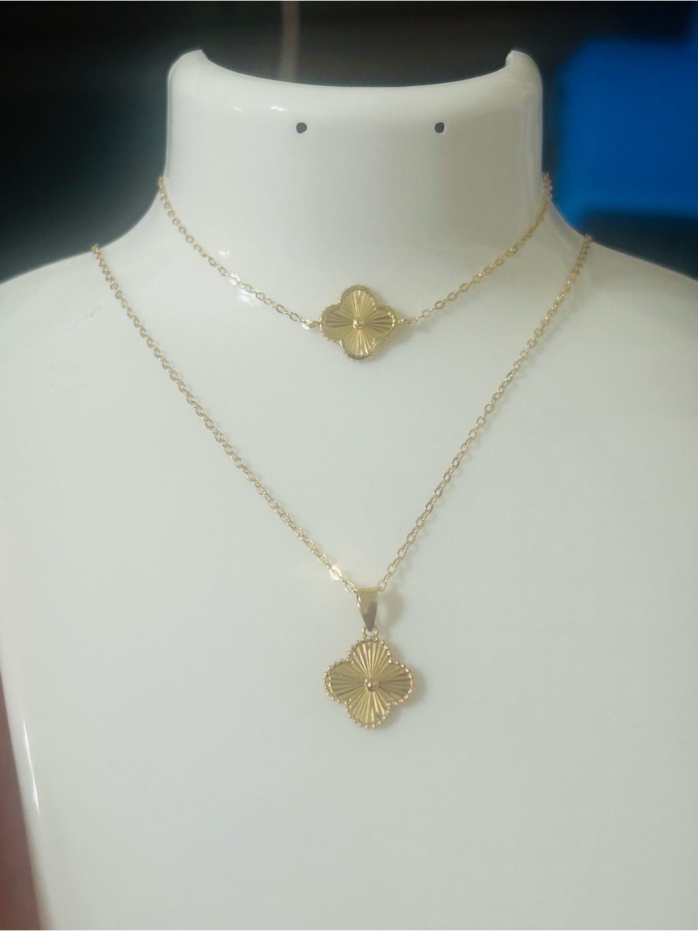 18K Gold Sunburst Clover Necklace & Bracelet Set 🍀